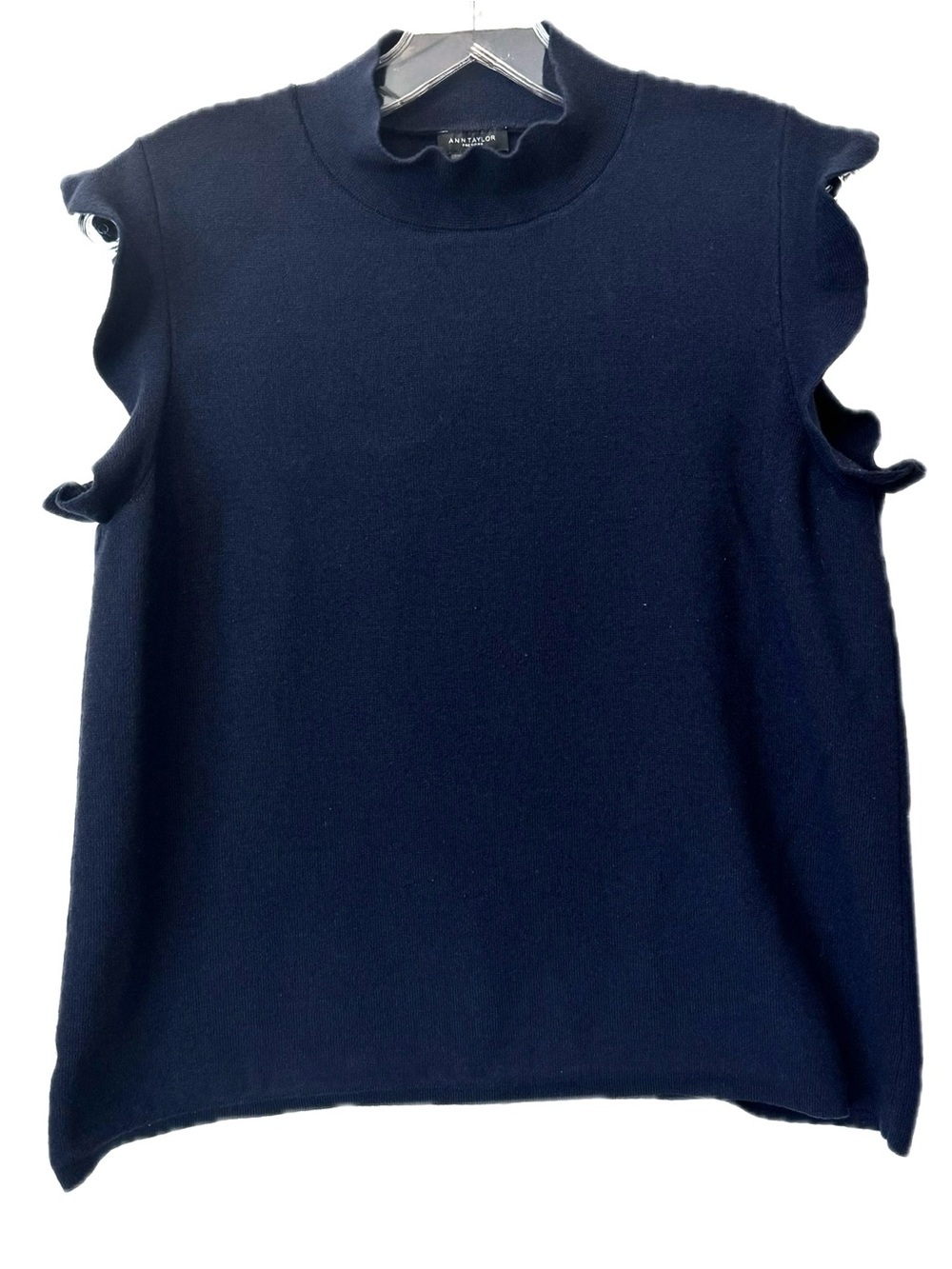 Ann Taylor Factory Sleeveless Mock Neck Sweater Top Navy Blue Size L Career